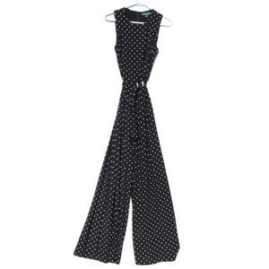 NWOT LAUREN Ralph Lauren Black Jersey Polka Dot Stretch Wide Leg Jumpsuit  Sz 6
